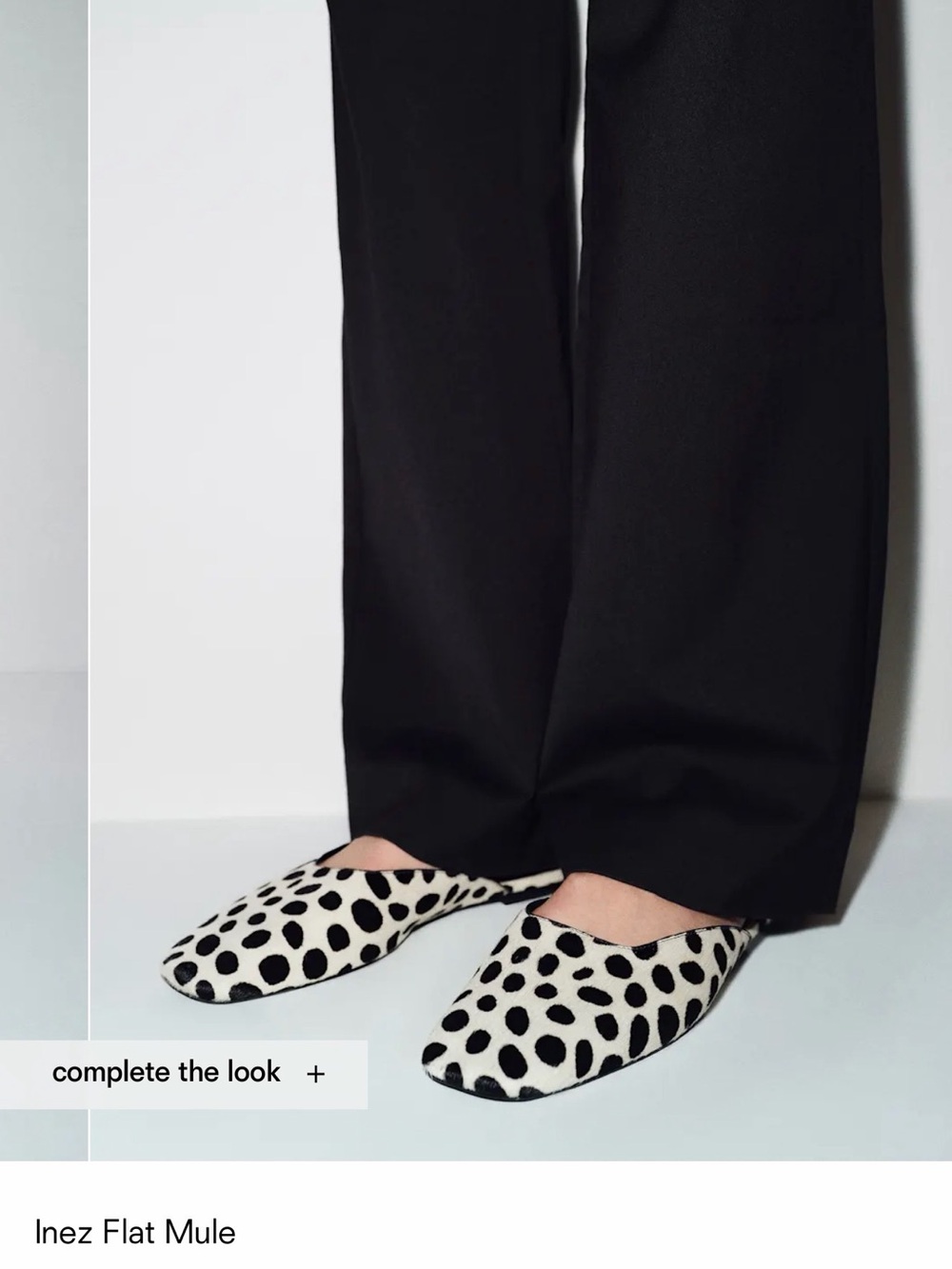 Reformation Inez Flat Mule - Black on White Spot